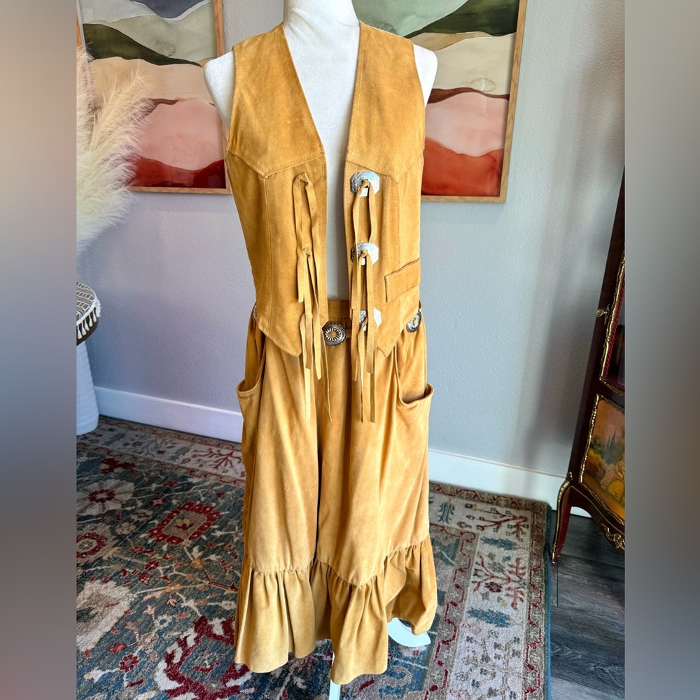 Vintage Jordache Suede Western Vest Skirt Belt